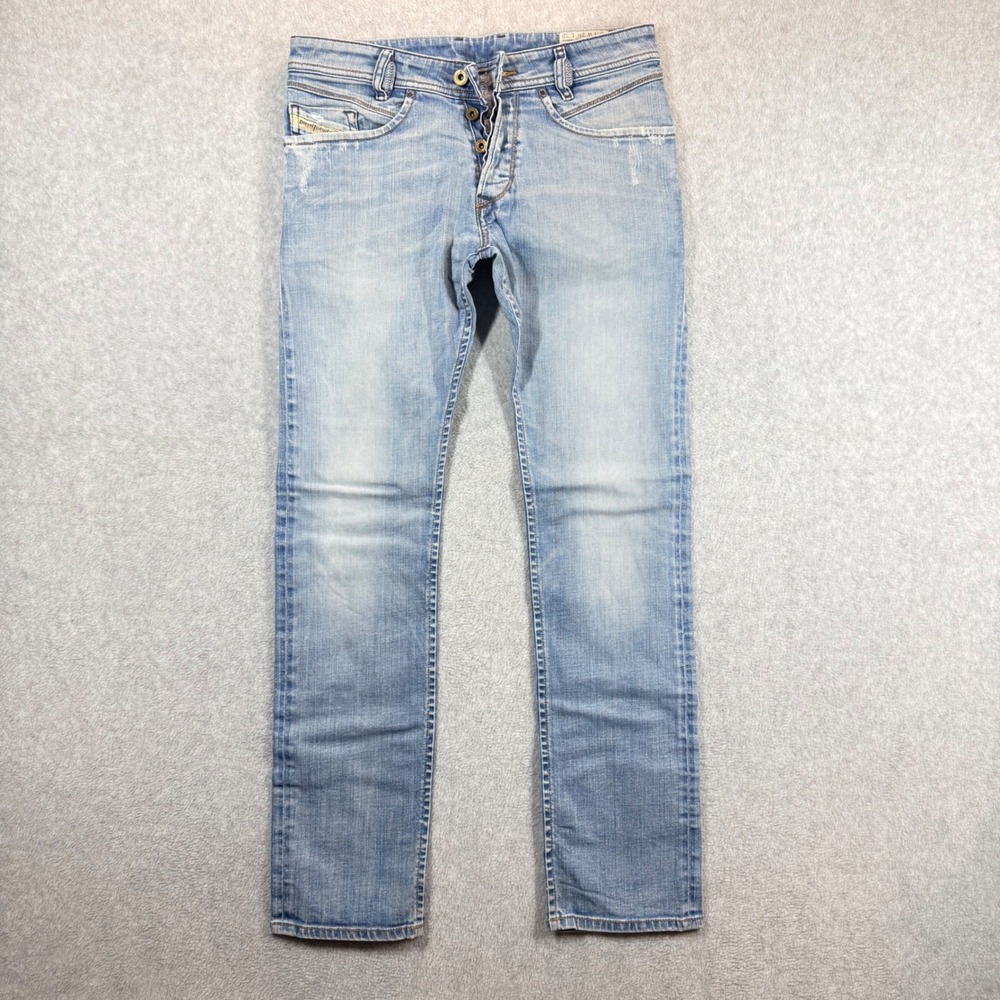 Diesel Jeans Mens 28x32 Blue Denim Iakop Regular Slim Tapered Stretch Light Wash
